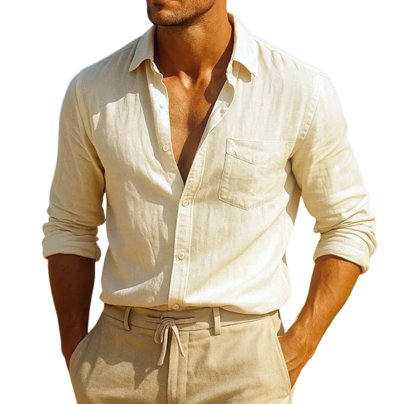 Men's Casual Breathable Cotton Lapel Single Breasted Patch Pocket Slim Fit Long Sleeve Shirt MTA0380G3M sold by Manly