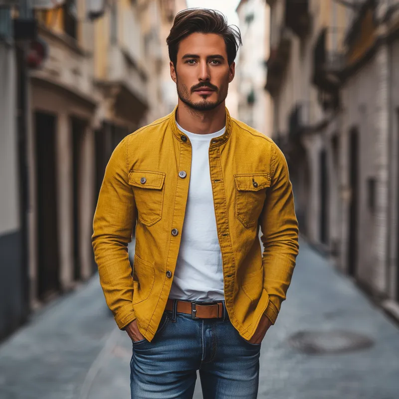 Men's Casual Breathable Solid Color Cotton Stand Collar Single Breasted Multi-pocket Cargo Jacket MTA0347G1M sold by Manly product image thumbnail 3