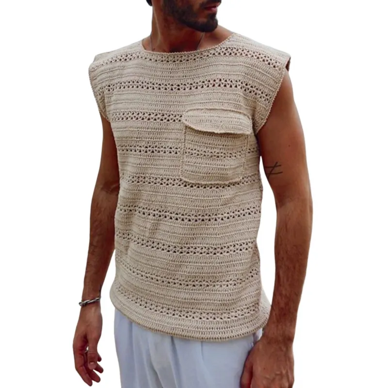 Men's Casual Elegant Solid Color Hollow Jacquard Loose Knitted Tank Top MTA0406G6M sold by Manly