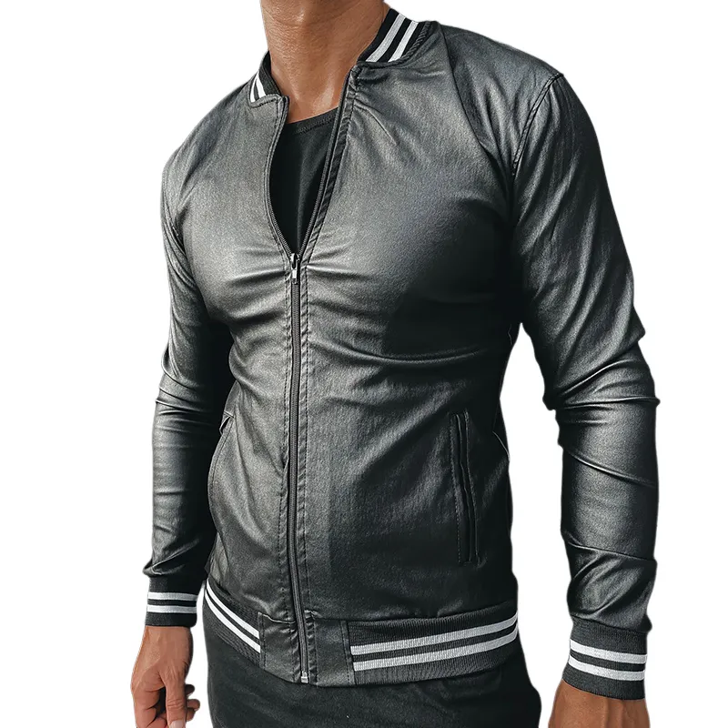 Men's Vintage Casual Slim Fit Zipper Leather Jacket MTA0485G9TO sold by Manly