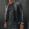 Men's Vintage Casual Slim Fit Zipper Leather Jacket MTA0485G9TO sold by Manly