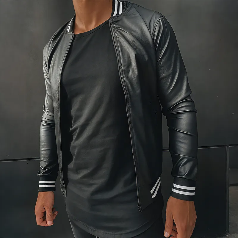 Men's Vintage Casual Slim Fit Zipper Leather Jacket MTA0485G9TO sold by Manly product image thumbnail 3