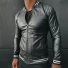 Men's Vintage Casual Slim Fit Zipper Leather Jacket MTA0485G9TO sold by Manly