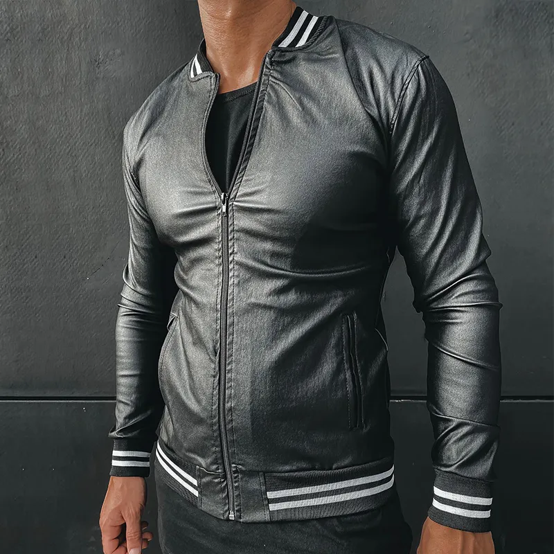 Men's Vintage Casual Slim Fit Zipper Leather Jacket MTA0485G9TO sold by Manly product image thumbnail 2