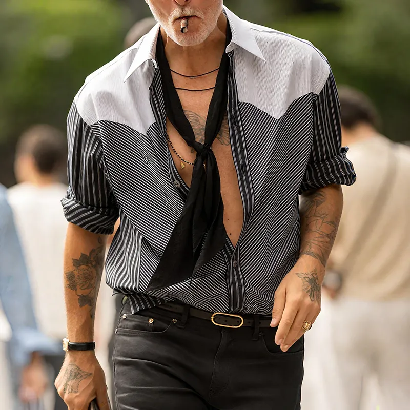 Men's Retro Striped Casual Lapel Long Sleeve Shirt MTA0459G8TO sold by Manly product image thumbnail 2