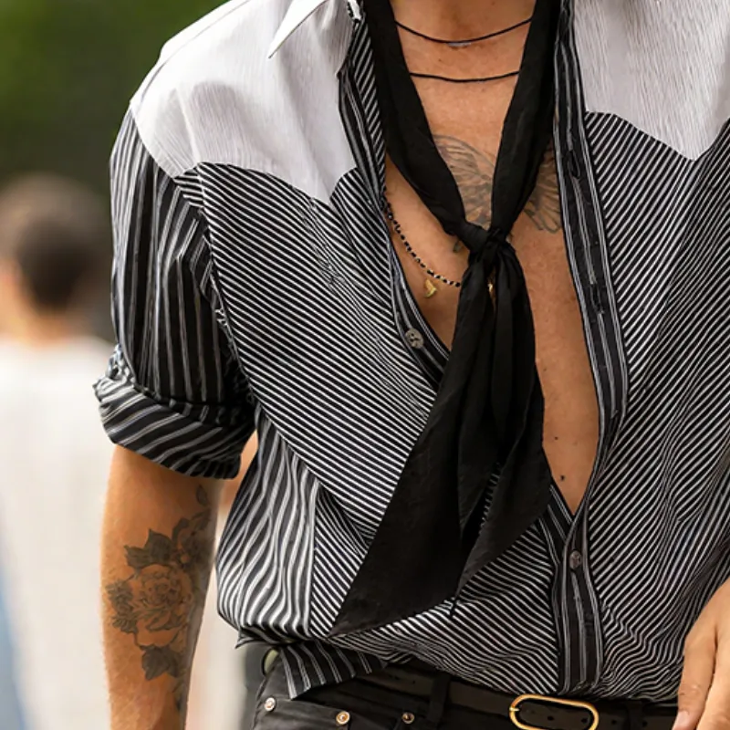 Men's Retro Striped Casual Lapel Long Sleeve Shirt MTA0459G8TO sold by Manly product image thumbnail 3