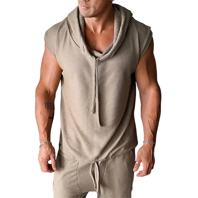 Men's Cotton Vintage Casual Drawstring Hooded Tank Top MTA0463G4TO sold by Manly