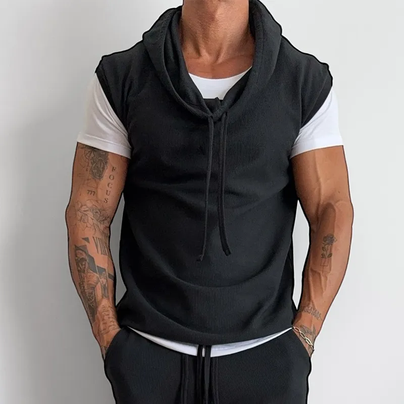 Men's Cotton Vintage Solid Drawstring Hoodie Tank Top MTA0401G3TO sold by Manly product image thumbnail 4