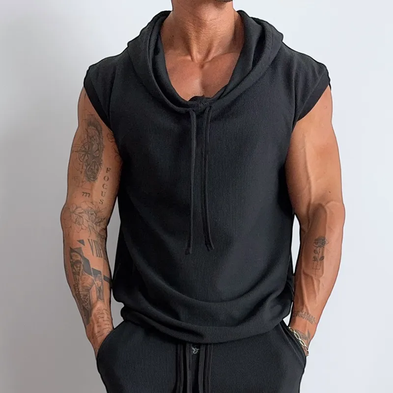 Men's Cotton Vintage Solid Drawstring Hoodie Tank Top MTA0401G3TO sold by Manly product image thumbnail 2