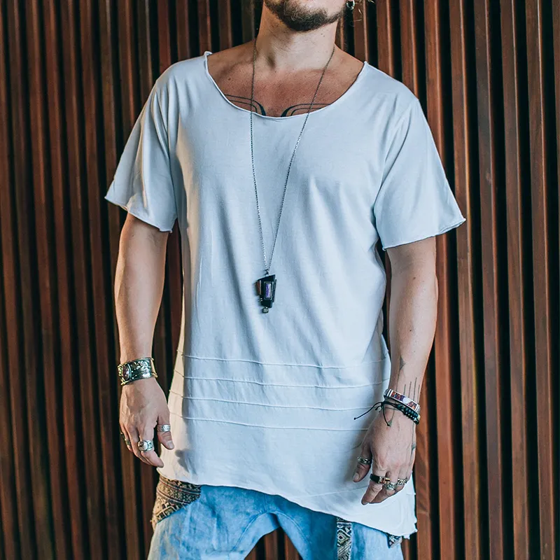 Men's Cotton Vintage Pleated Irregular Round Neck Short-sleeved T-shirt MTA0460G4TO sold by Manly product image thumbnail 2