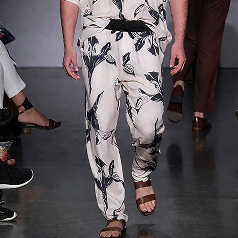 Men's Spring And Summer Fashion Casual Satin Printed Short Sleeve Shirt Elastic Waist Pants Set MTA0494G0K sold by Manly product image thumbnail 4