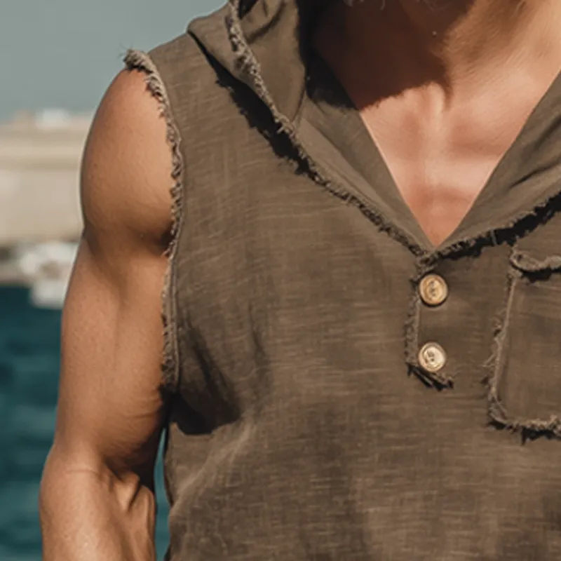 Men's Summer Cotton Hooded Raw Edge Tank Top MTA0468G2U sold by Manly product image thumbnail 4