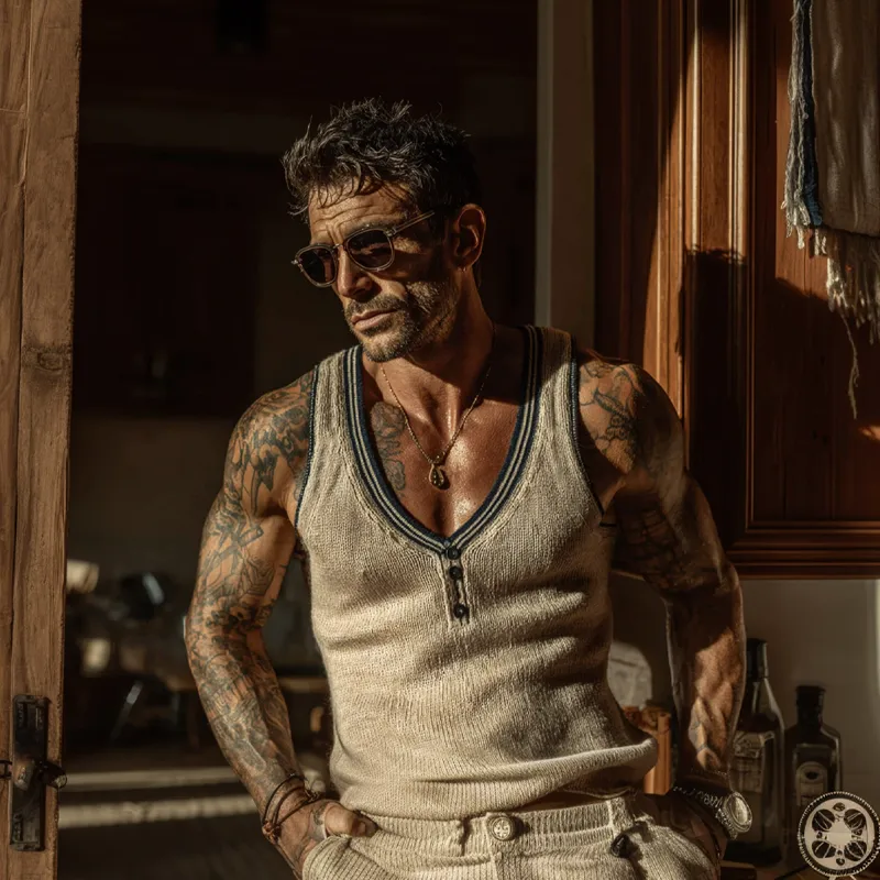 Men's Contrast Knit Button Pullover Tank Top MTA0492G5X sold by Manly product image thumbnail 4