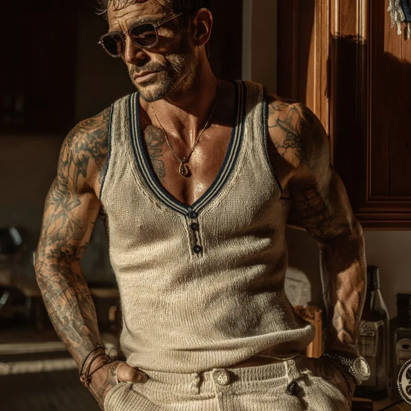 Men's Contrast Knit Button Pullover Tank Top MTA0492G5X sold by Manly product image thumbnail 2