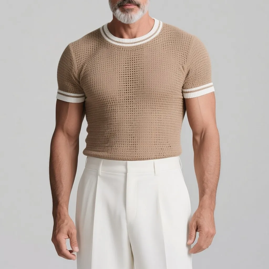 Men's Slim Fit Colorblocked Round Neck Short Sleeve Knitted T-Shirt MTA0104G7Y sold by Manly product image thumbnail 4