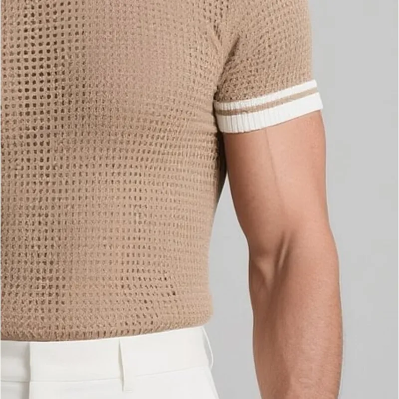 Men's Slim Fit Colorblocked Round Neck Short Sleeve Knitted T-Shirt MTA0104G7Y sold by Manly product image thumbnail 3
