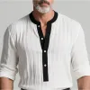 Men's Colorblock Henley Collar Textured Fabric Long Sleeve Shirt MTA0185G8Y sold by Manly