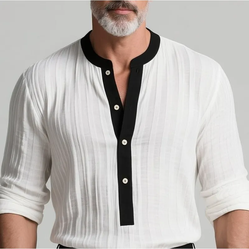 Men's Colorblock Henley Collar Textured Fabric Long Sleeve Shirt MTA0185G8Y sold by Manly product image thumbnail 2