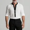 Men's Colorblock Henley Collar Textured Fabric Long Sleeve Shirt MTA0185G8Y sold by Manly