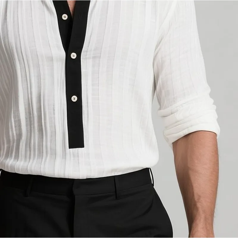 Men's Colorblock Henley Collar Textured Fabric Long Sleeve Shirt MTA0185G8Y sold by Manly product image thumbnail 3