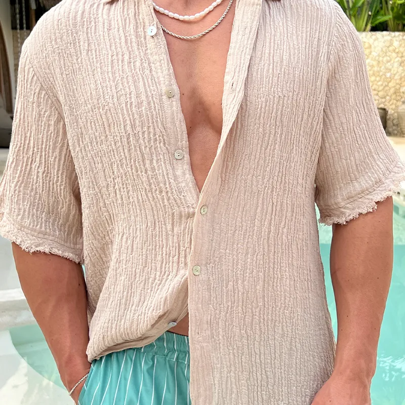 Men's Solid Color Casual Loose Texture Short-sleeved Shirt MTA0763G4X sold by Manly product image thumbnail 2