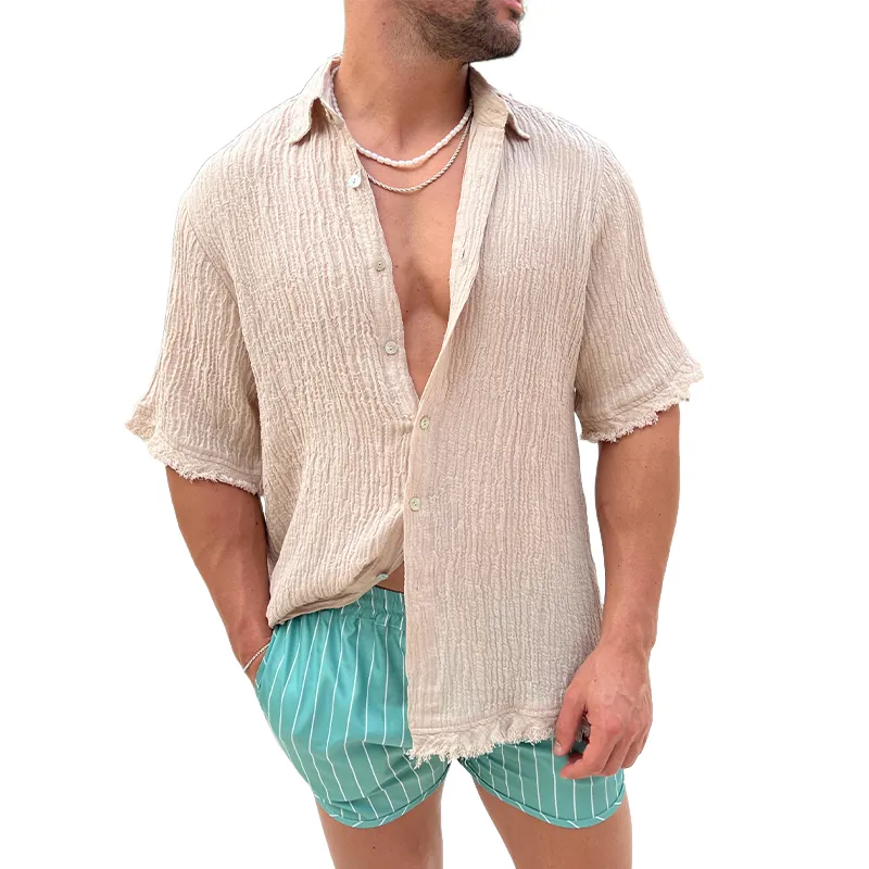 Men's Solid Color Casual Loose Texture Short-sleeved Shirt MTA0763G4X sold by Manly