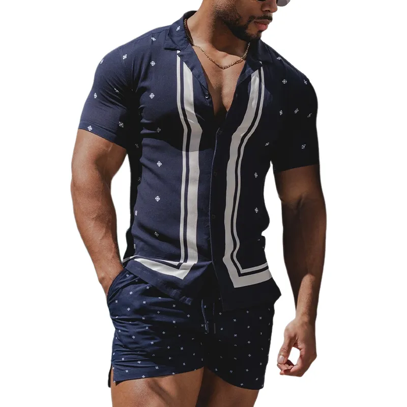 Men's Holiday Print Short Sleeve Shorts Two-Piece Set MTA0780G1X sold by Manly