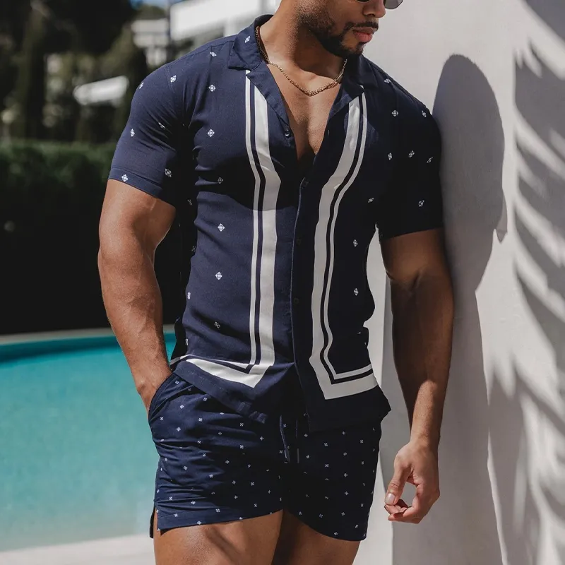 Men's Holiday Print Short Sleeve Shorts Two-Piece Set MTA0780G1X sold by Manly product image thumbnail 2