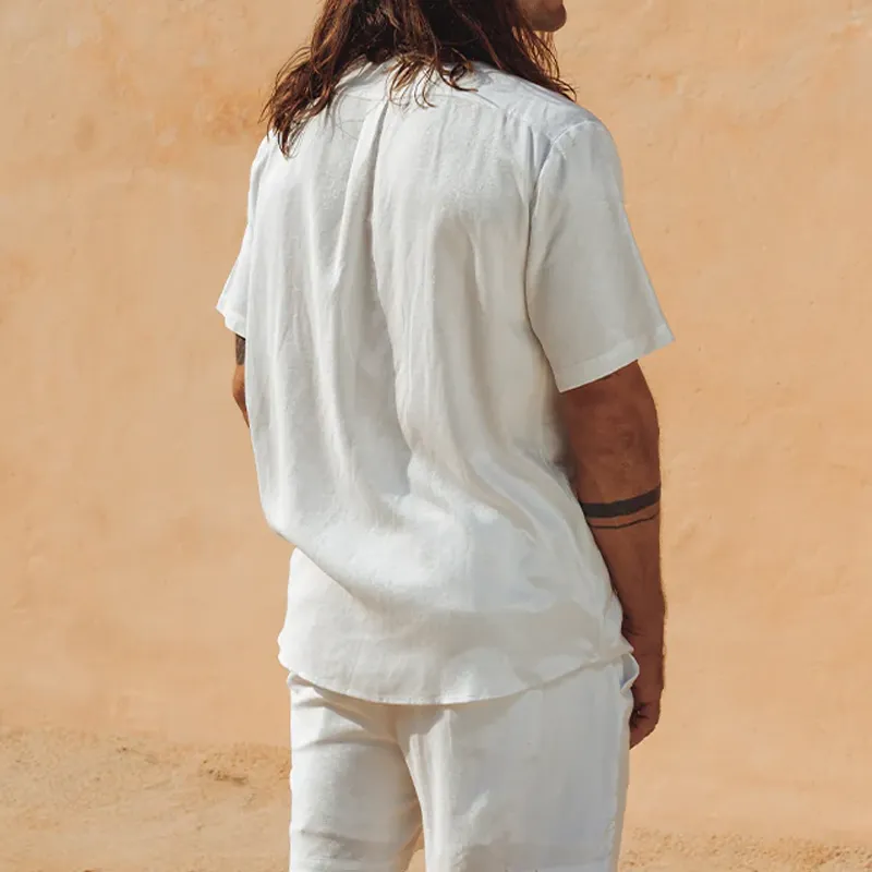 Men's Spring And Summer Fashion Casual Chiffon V-neck Double-breasted Short-sleeved Shirt MTA0758G3K sold by Manly product image thumbnail 5