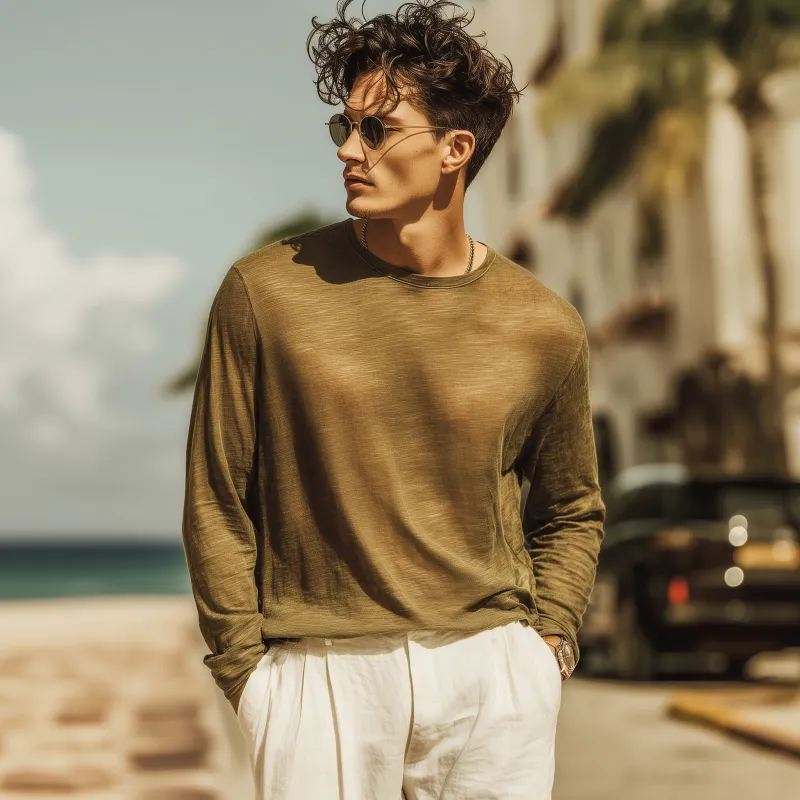 Men's Casual Breathable Soft Cotton Round Neck Loose Long Sleeve T-shirt MTA0757G5M sold by Manly product image thumbnail 5