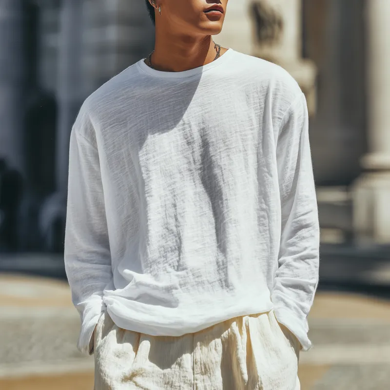 Men's Casual Breathable Soft Cotton Round Neck Loose Long Sleeve T-shirt MTA0757G5M sold by Manly product image thumbnail 4