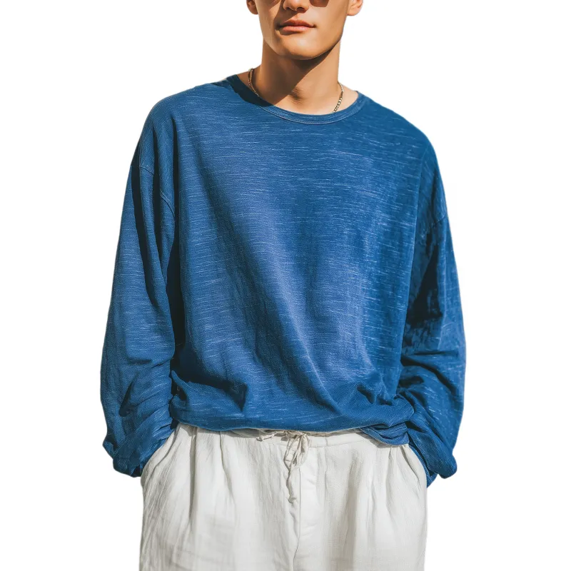 Men's Casual Breathable Soft Cotton Round Neck Loose Long Sleeve T-shirt MTA0757G5M sold by Manly