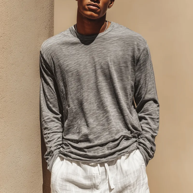 Men's Casual Breathable Soft Cotton Round Neck Loose Long Sleeve T-shirt MTA0757G5M sold by Manly product image thumbnail 3