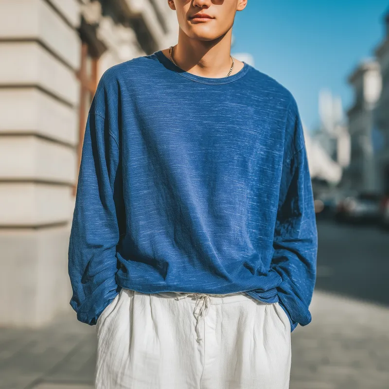 Men's Casual Breathable Soft Cotton Round Neck Loose Long Sleeve T-shirt MTA0757G5M sold by Manly product image thumbnail 2