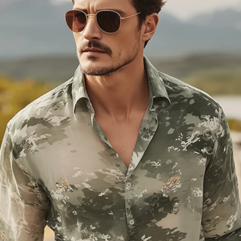 Men's Spring And Summer Fashion Casual Chiffon Slightly Transparent Sexy Art Print Long-sleeved Shirt MTA0787G4K sold by Manly product image thumbnail 4