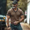 Men's Casual Breathable Cotton Colorblock Patchwork V-neck Slim Fit Short-sleeved T-shirt MTA0378G7M sold by Manly