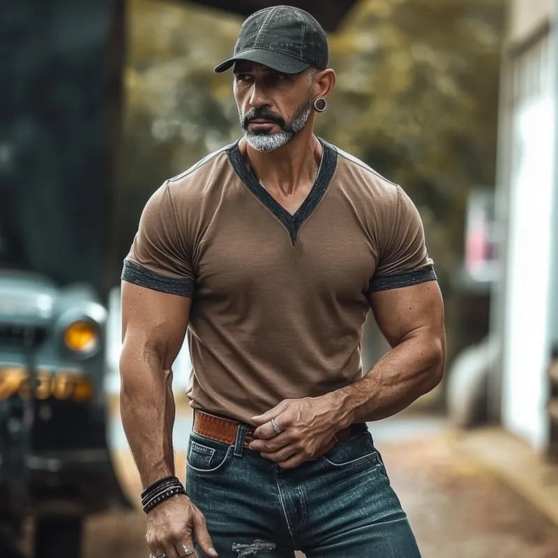 Men's Casual Breathable Cotton Colorblock Patchwork V-neck Slim Fit Short-sleeved T-shirt MTA0378G7M sold by Manly product image thumbnail 3
