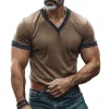 Men's Casual Breathable Cotton Colorblock Patchwork V-neck Slim Fit Short-sleeved T-shirt MTA0378G7M sold by Manly