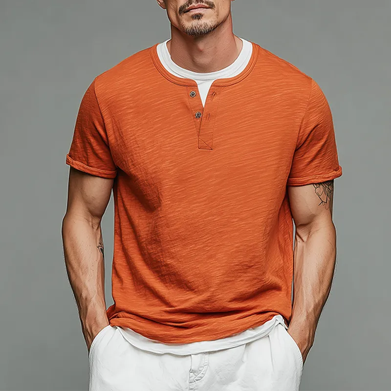 Men's Spring And Summer Fashion Casual Cotton Blended Henry Collar Fake Two-Piece Short Sleeve T-Shirt MTA0741G5K sold by Manly product image thumbnail 4