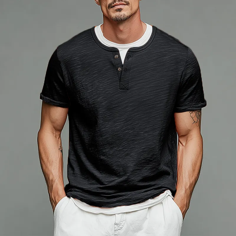 Men's Spring And Summer Fashion Casual Cotton Blended Henry Collar Fake Two-Piece Short Sleeve T-Shirt MTA0741G5K sold by Manly product image thumbnail 3