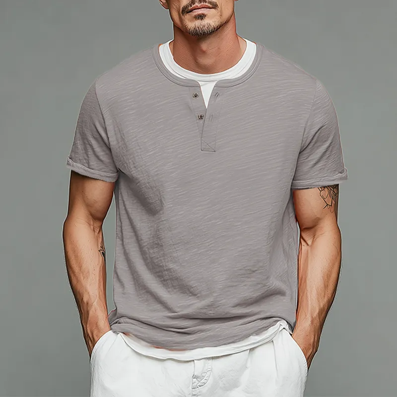 Men's Spring And Summer Fashion Casual Cotton Blended Henry Collar Fake Two-Piece Short Sleeve T-Shirt MTA0741G5K sold by Manly product image thumbnail 5