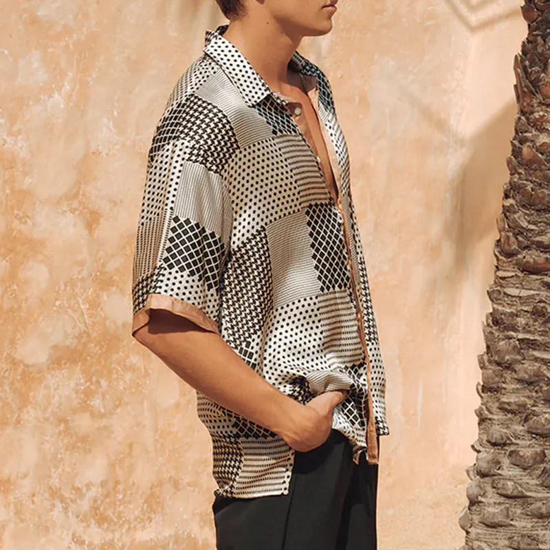 Men's Spring And Summer Fashion Casual Satin Printed Short Sleeve Shirt MTA0734G1K sold by Manly product image thumbnail 5