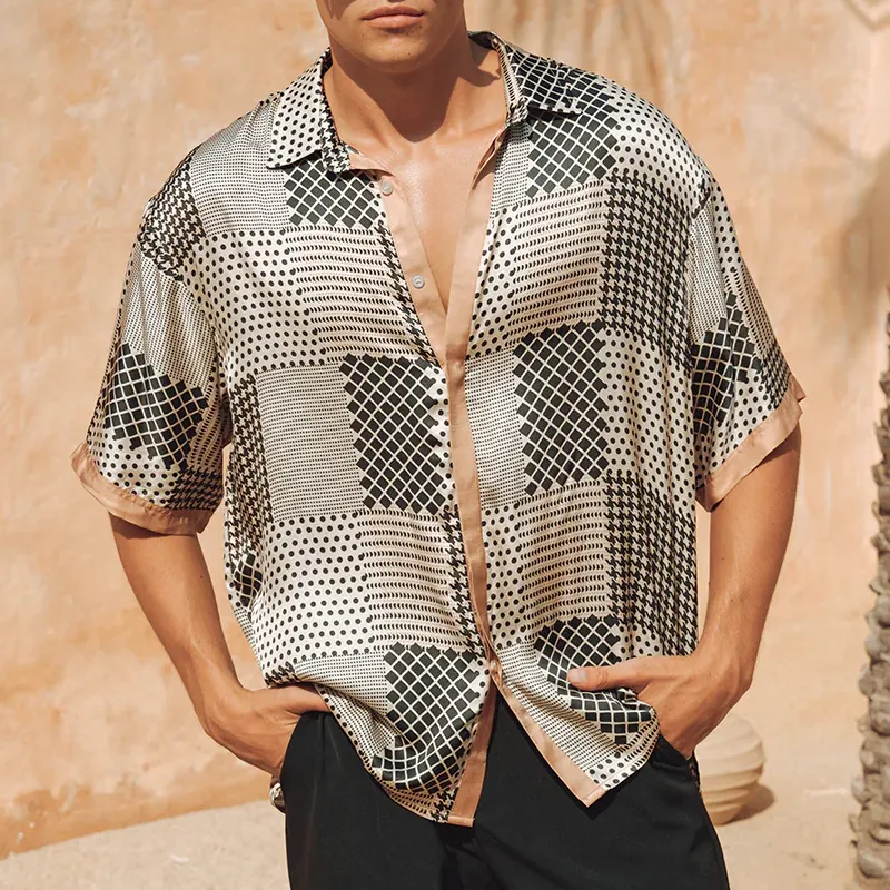 Men's Spring And Summer Fashion Casual Satin Printed Short Sleeve Shirt MTA0734G1K sold by Manly product image thumbnail 2