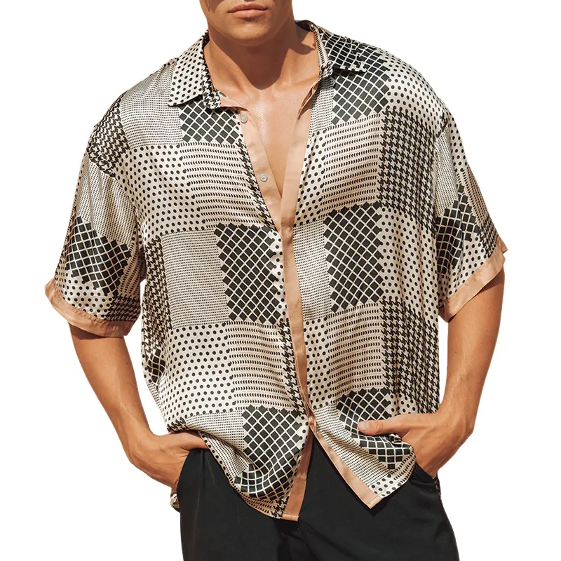 Men's Spring And Summer Fashion Casual Satin Printed Short Sleeve Shirt MTA0734G1K sold by Manly