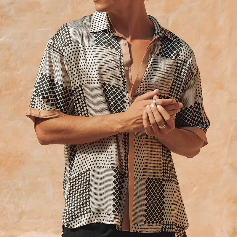 Men's Spring And Summer Fashion Casual Satin Printed Short Sleeve Shirt MTA0734G1K sold by Manly product image thumbnail 4