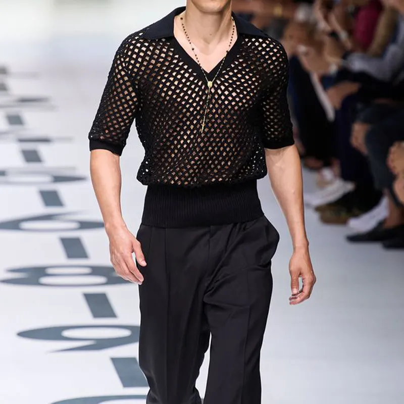 Men's Spring And Summer Fashion Hollow Sexy Knitted Short-sleeved Polo Shirt MTA0544G0K sold by Manly product image thumbnail 5