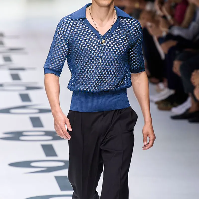 Men's Spring And Summer Fashion Hollow Sexy Knitted Short-sleeved Polo Shirt MTA0544G0K sold by Manly product image thumbnail 3