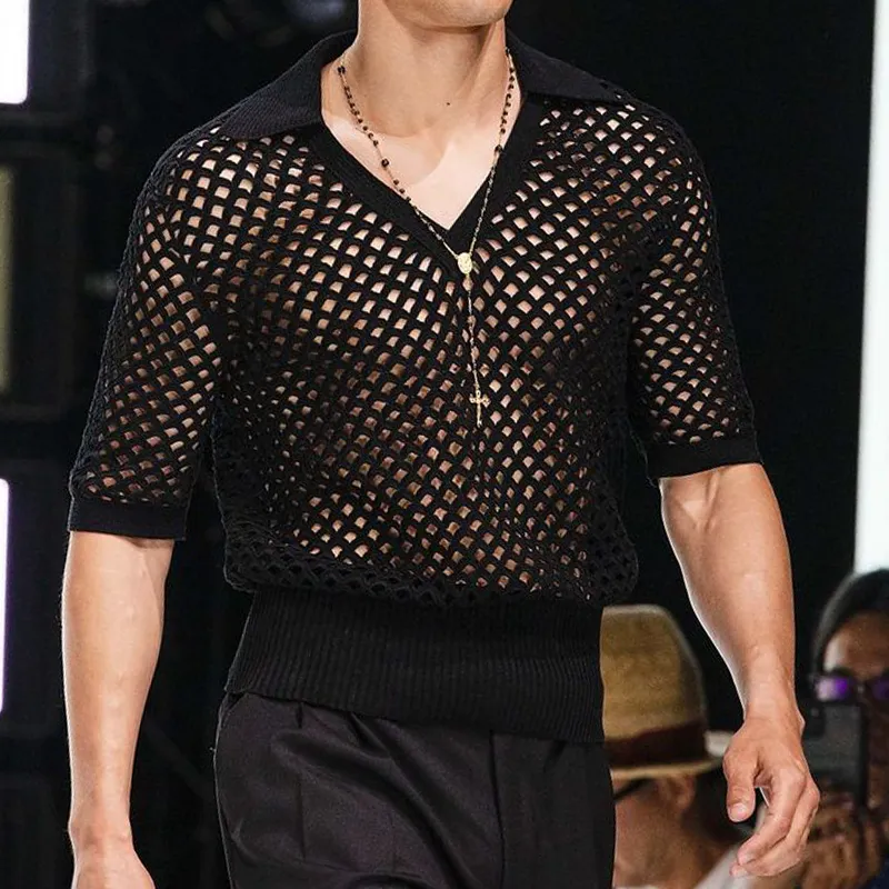 Men's Spring And Summer Fashion Hollow Sexy Knitted Short-sleeved Polo Shirt MTA0544G0K sold by Manly product image thumbnail 2