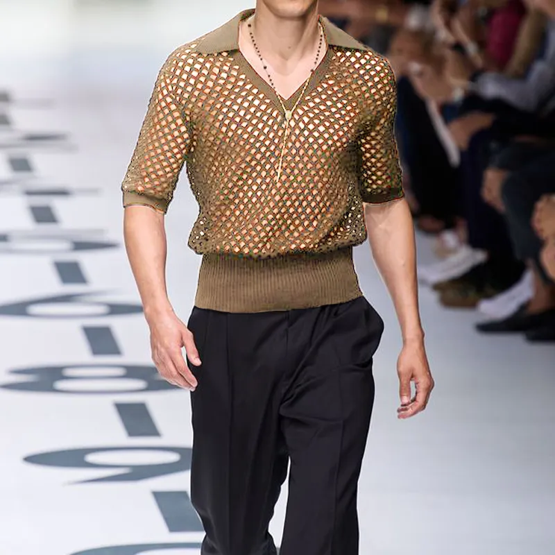 Men's Spring And Summer Fashion Hollow Sexy Knitted Short-sleeved Polo Shirt MTA0544G0K sold by Manly product image thumbnail 4