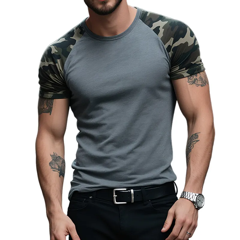 Men's Cotton Retro Camouflage Stitching Round Neck Short Sleeve T-Shirt MTA0704G2TO sold by Manly